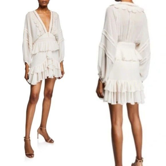 Shona Joy Rafaella Plunge-Neck Long-Sleeve Frill Sheer Mini Dress - Picture 16 of 16